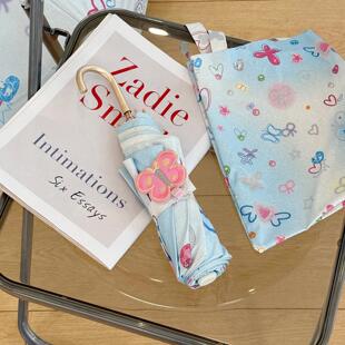 Rosy弯钩彩胶遮阳伞防晒抗UV晴雨两用女折叠抗风遮阳手动