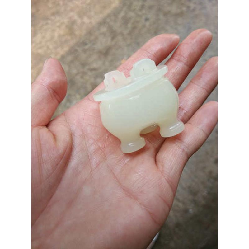 厂家直销阿富汗白玉手把件玉鼎青白玉小鼎手玩件白玉鼎鼎天立地