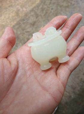 厂家直销阿富汗白玉手把件玉鼎青白玉小鼎手玩件白玉鼎鼎天立地