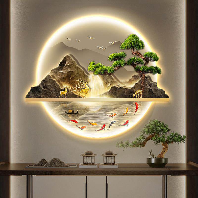 新中国风门厅装饰画、流水、财富、光山水画、走廊过道挂画、迎宾