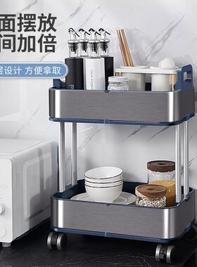 SI6K厨房收纳置物架落地多层小推车不锈钢菜篮字储物架带轮浴室卫