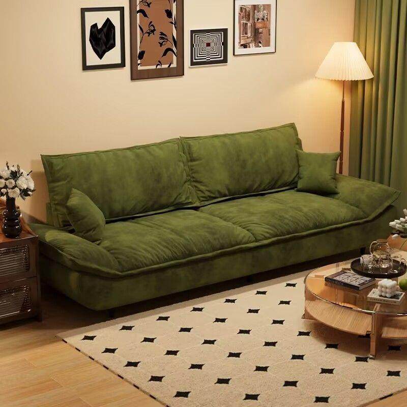 奶油风轻奢科技布艺沙发脚踏小户型出租屋帆船新款直排猫抓皮沙发