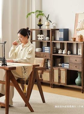 新中式博CEK架实木多宝家古用书架小型茶水新柜型餐边阁柜玄关置