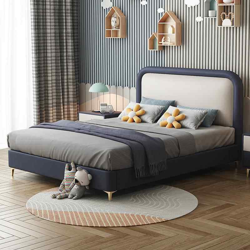 儿床男童GBM孩软包床简物约现代床实木单人床1.5米1.2轻奢储皮蓝