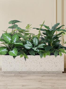 高端彷真花艺造景室内彷生绿植景观组合花槽花箱假花植物布景装饰
