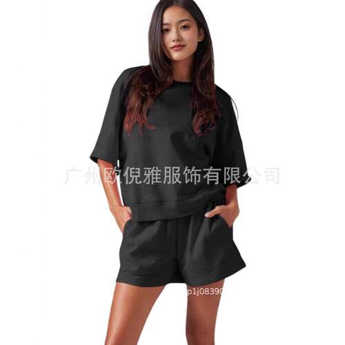 Womens 2 Piece Outfits Casual Oversized Cropped Sweatshirt