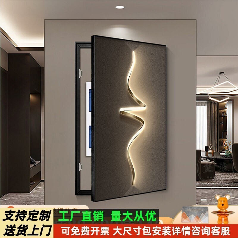 抽象大消防栓意式竖版挂画线条箱装饰画遮挡电表箱强弱电尺寸极简