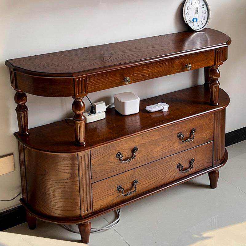 美式全实木玄关柜台半圆简约进门轻奢欧式玄关桌走廊装饰柜供桌