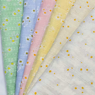 全棉提花布料田园碎花小清新雏菊花朵发泡精细连衣裙童装 布料