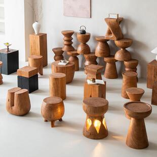 实木墩子原木凳子沙发边角几茶几根雕矮凳花架民宿酒店摆件床头柜