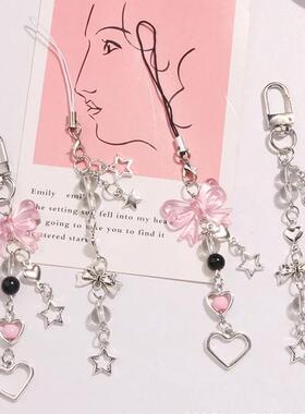 Goth Y2K Phone Charm Bow Heart Star Keychain Pendant Kawaii