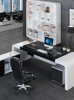 诚烤DBT漆老桌简约现代大班台白色板时君尚具办公室家办公桌总裁