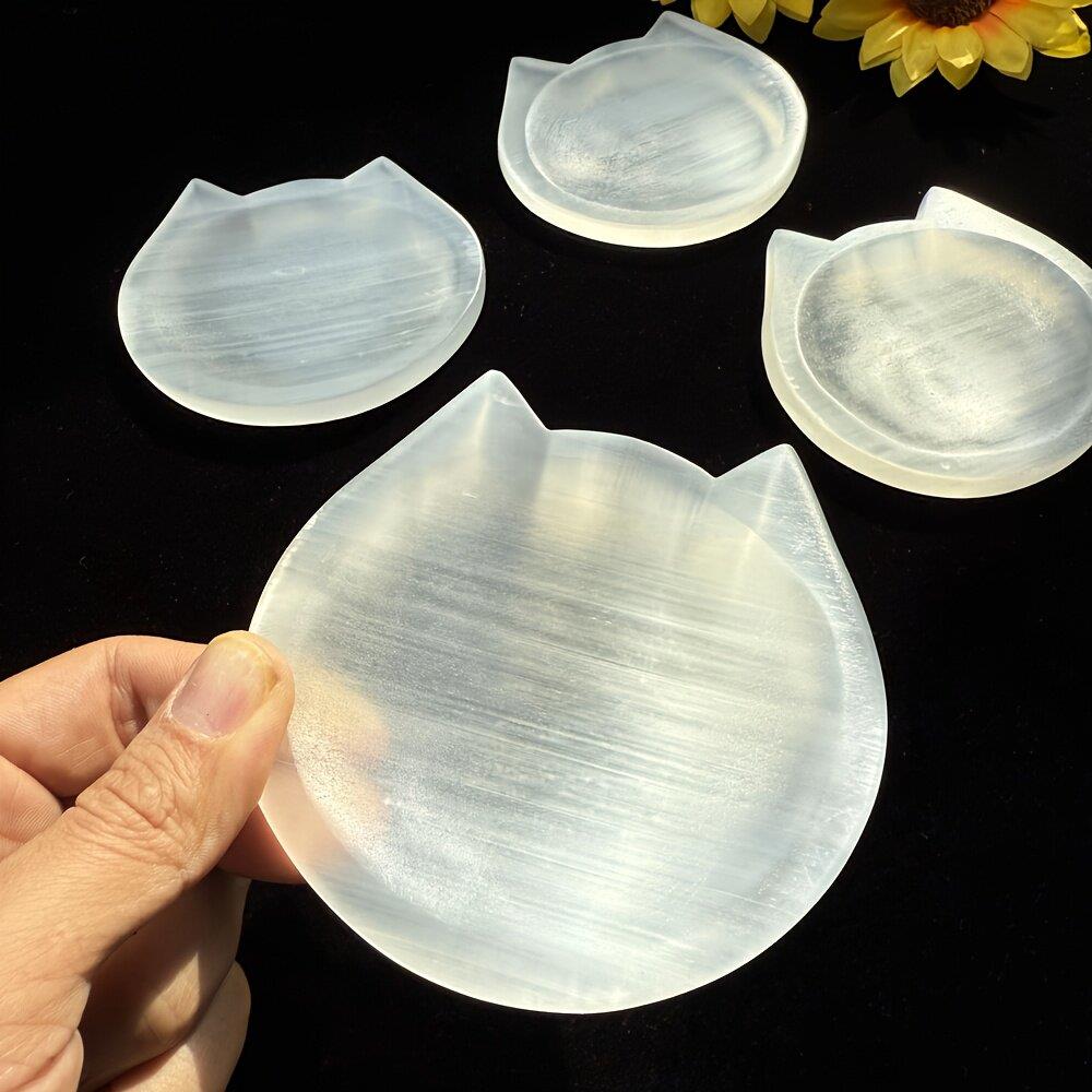 天然透石膏水晶猫脸盘饰品水晶消磁碗打磨室内装饰摆件