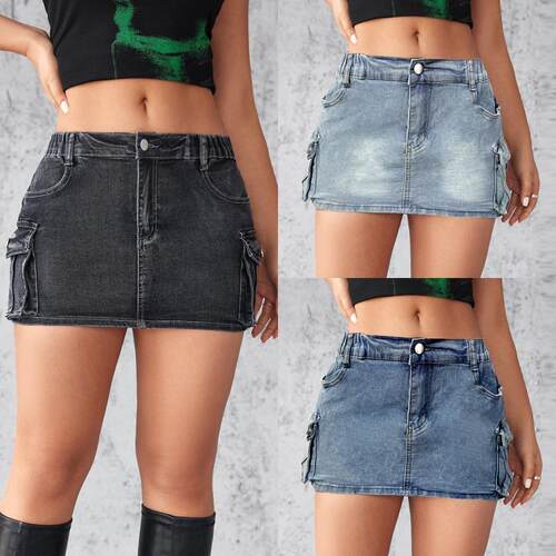 New Denim Skirt Womens Summer Retro Stretch Tight Workwear