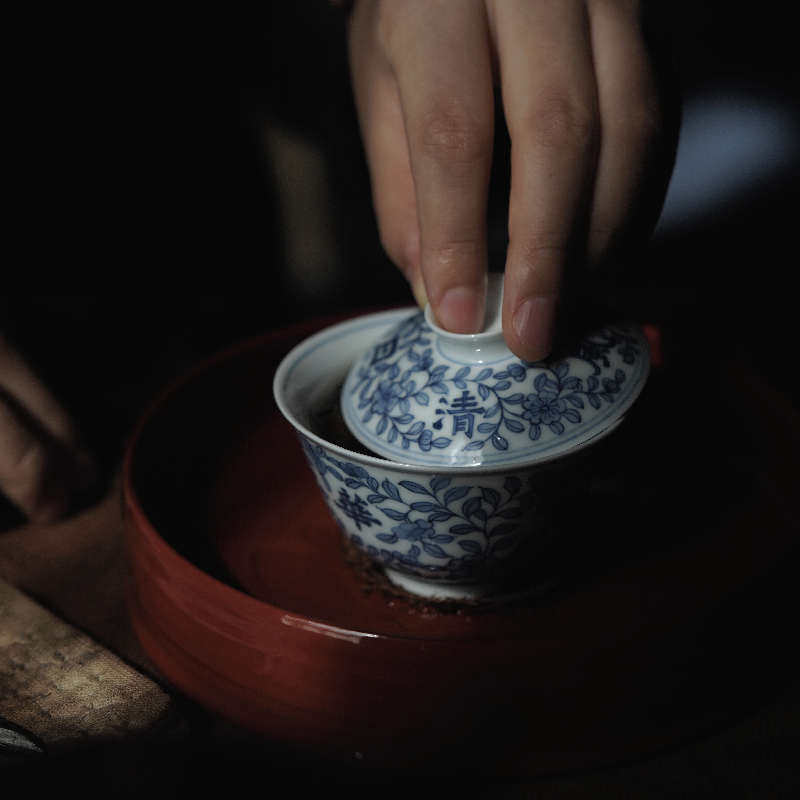 (限)[华枝]·青花缠枝纹小盖碗景德镇手绘陶瓷泡茶碗茶具弥云斋