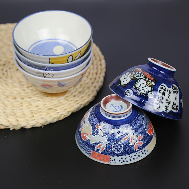 日本进口碗美浓烧卡通动物饭碗日式儿童陶瓷餐具家用米饭碗釉下彩