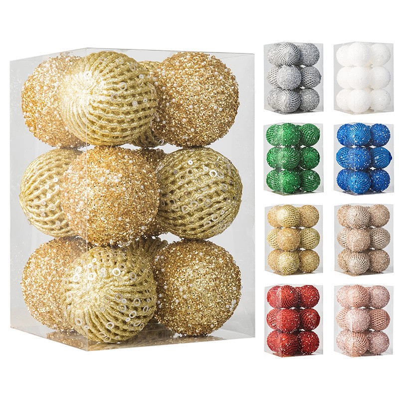 圣诞树装饰挂件吊球8cm/10cm场景道具婚礼摆件彩球塑料泡沫圣诞球