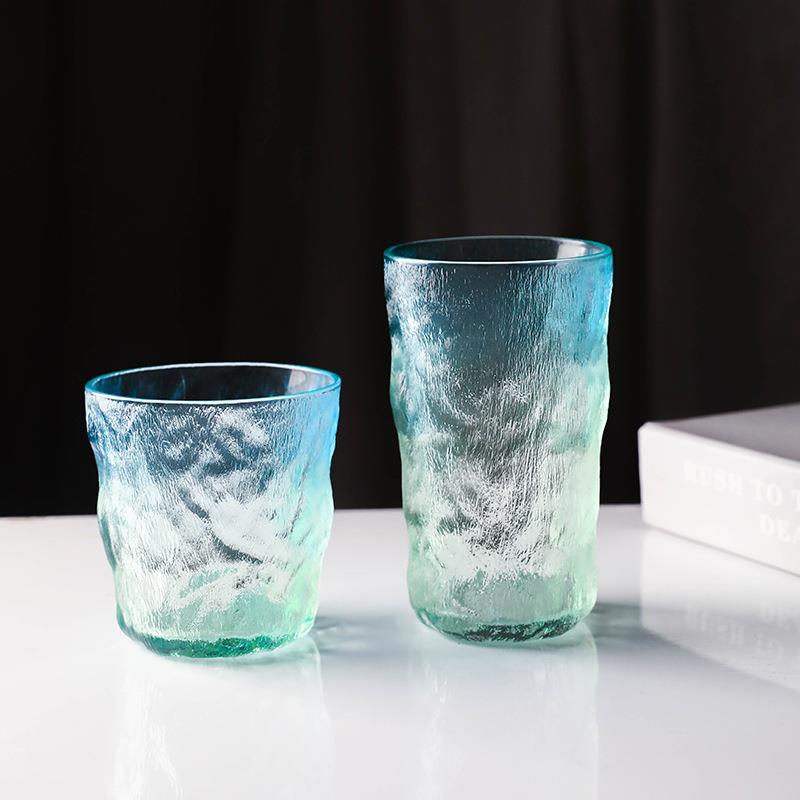烟灰色冰川杯高颜值水杯男士家用高级感酒杯男生冰川纹玻璃杯茶杯图片