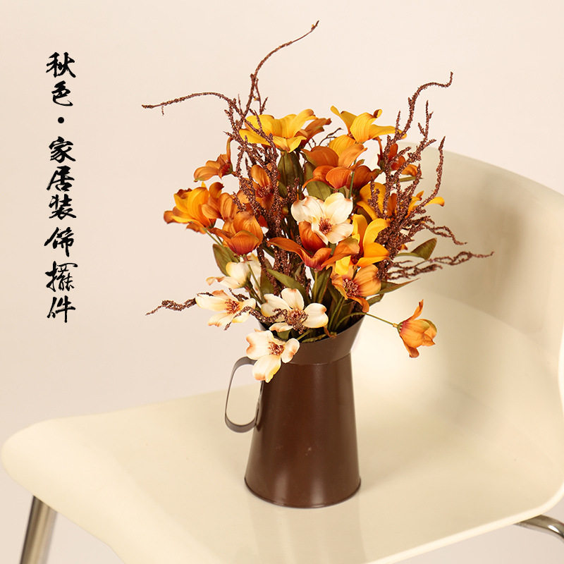 装饰品亚马逊秋色铁桶仿真绿植