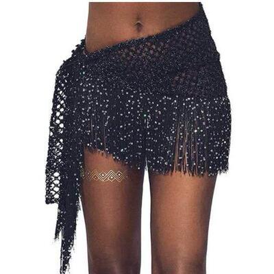 Dance performance lace-up hip towel 流苏系带镂空腰巾肚皮舞服