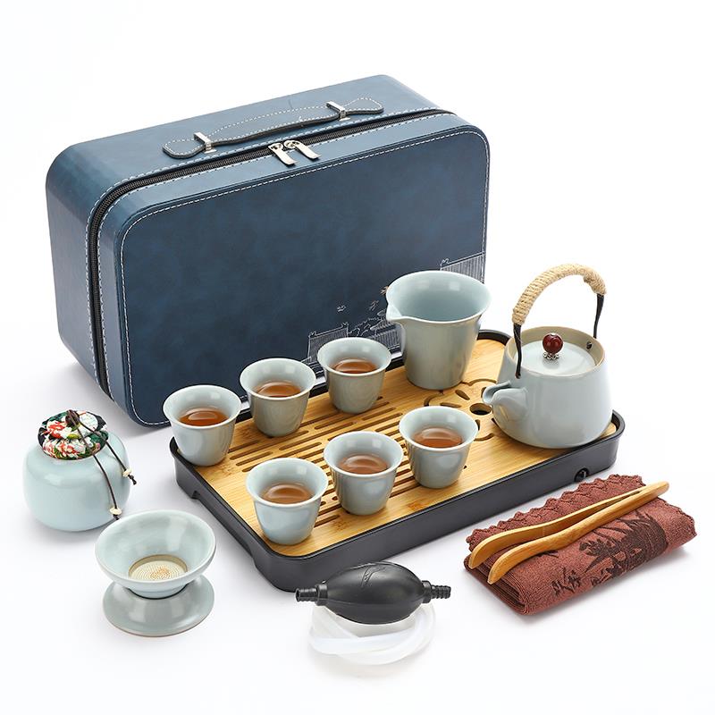 正品纳汝窑旅行功夫茶具小套装户外便携收包约茶盘陶瓷简泡壶茶茶