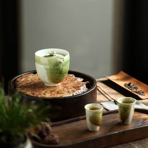 青苔复古手工盖碗手作苏打釉窑变釉粗陶茶碗精品茶器功夫手抓壶