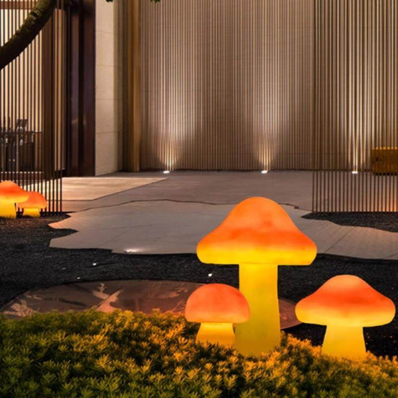 仿真发光蘑菇户外庭院灯防水玻璃钢园林花园装饰景观灯室外草坪灯