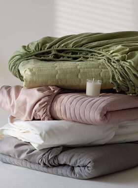 全棉绗缝棉床笠垫保护套BN18561纯棉可机洗床床罩纯色防滑床笠夹