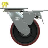 重流型5寸铸铁脚PU 轮万向轮酯可调节刹车仓储笼物11065000 聚氨
