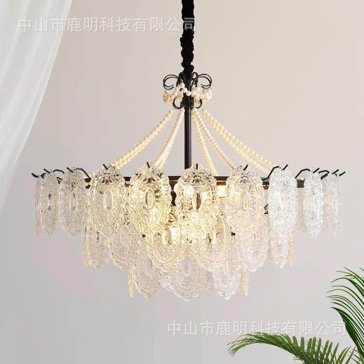 法式轻奢珍珠水晶吊灯复古美式金色轻奢餐厅卧室装饰婚礼玻璃吊灯