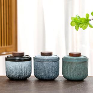 旅行茶具小套装 户外迷你随E18 条纹快客杯一壶两杯陶瓷便携包日式