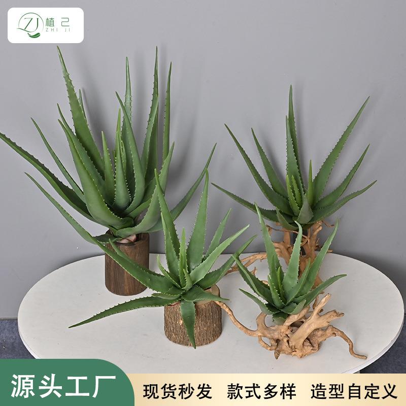 真手感软胶芦荟人造多肉植物盆景室内商场摆件龙舌兰芦荟厂家