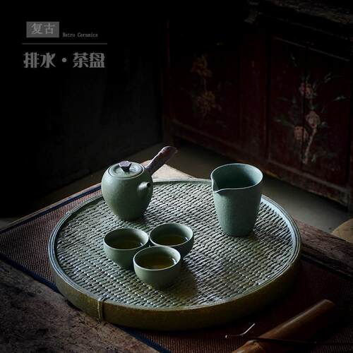 德化陶瓷茶盘带排水圆形中式创意茶托盘干泡茶台储水式茶具