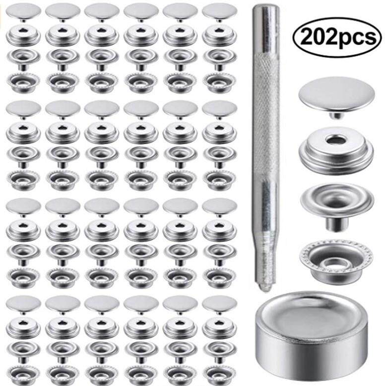 202pcs不锈钢大白扣 50套15MM大白扣+安装工具金属四合扣供亚马逊