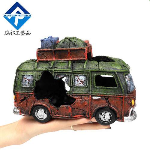 瑞麒水族创意鱼缸造景摆件渔船沉船大巴车小汽车躲避屋装饰工艺品