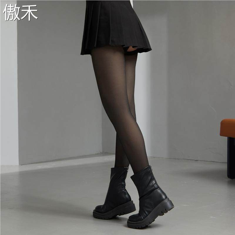 卿荷秋冬加绒性感假透肉水光黑丝袜光腿神器防勾丝打底加厚连裤袜
