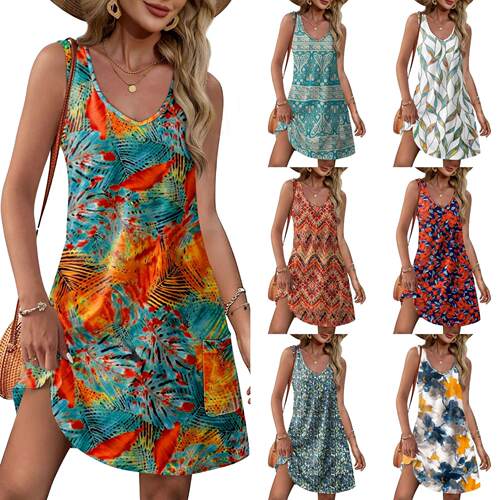 Beach collar sleeveless pocket dress vest skirt
