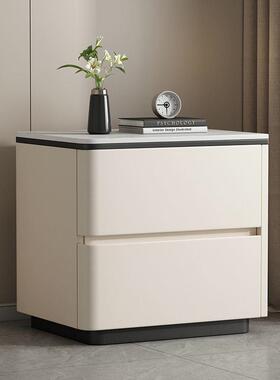 实木皮质奶油风床头头柜轻UTQ奢免装床简红柜简约网极卧室边柜Z-2