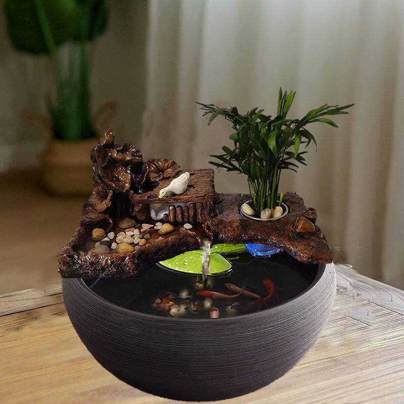 圆形鱼缸景观摆件古鱼缸全套鱼缸流水循环系统摆件客厅景观陶瓷小