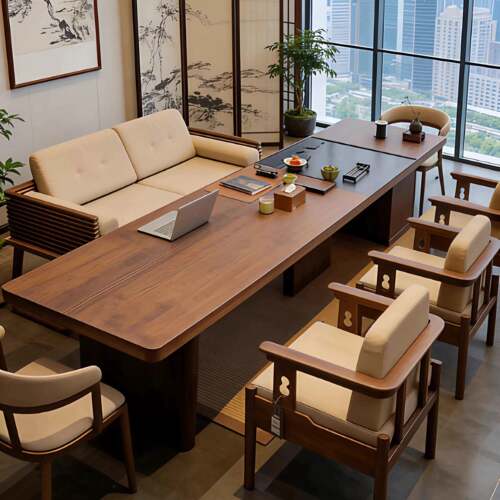现代去客厅化茶桌椅新中式实木茶台宋式美学简约泡茶办公一体桌