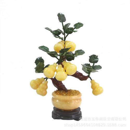 天然玉石盆栽聚宝盆葫芦摆件客厅摆件玄关家居装饰品礼品
