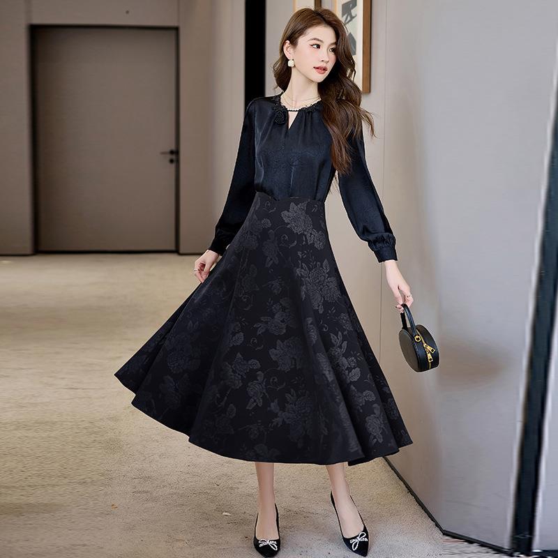 时套装尚202春季新款蕾丝蝴蝶拼接长袖身衬衫HR972-6半裙5两件套