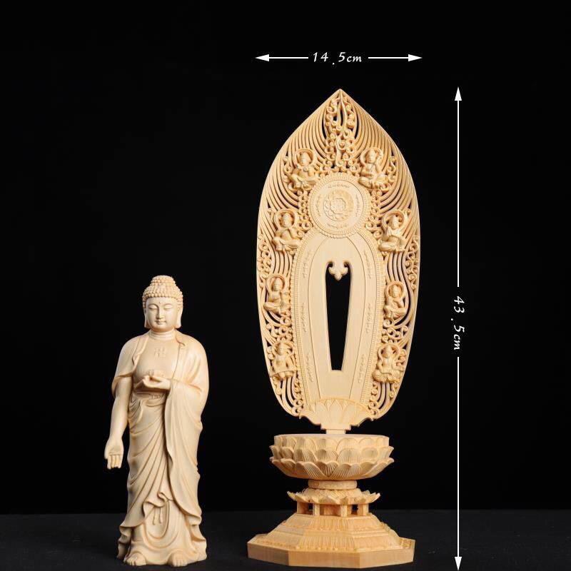 桧木西方三圣摆件实木雕刻人物佛相木质工艺品轻奢家居玄关摆饰品