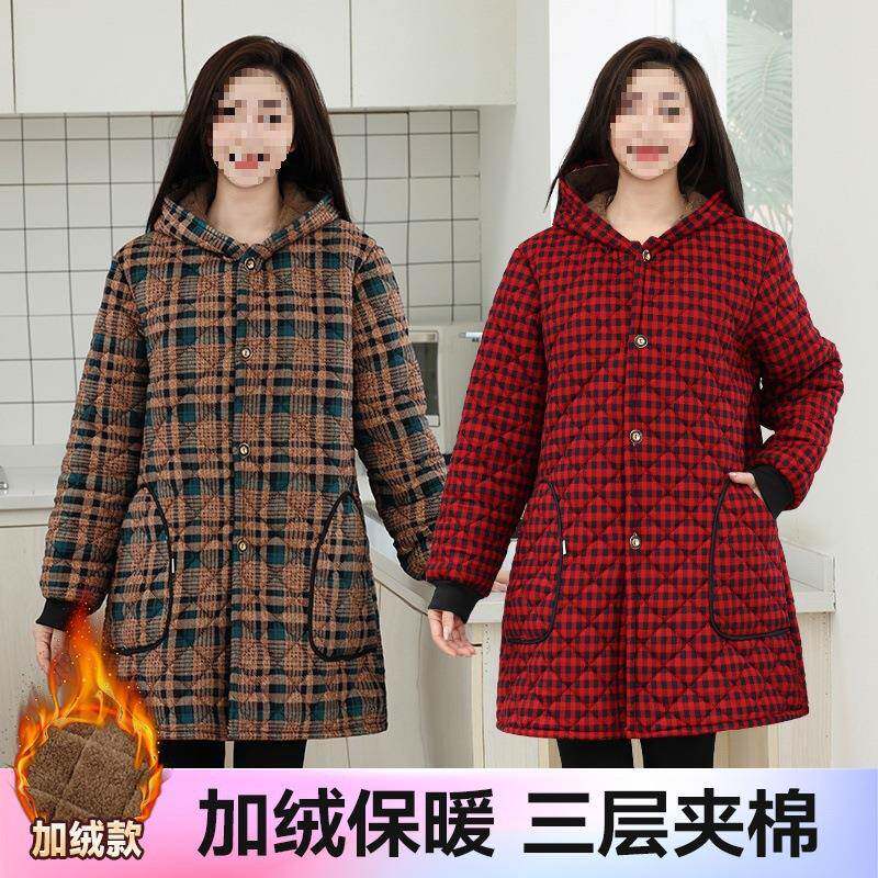 冬保暖加厚罩衣女作棉QGwYr3mY士加季绒三层夹工服厨房围裙妈妈外