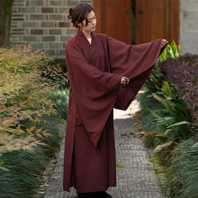 特卖海青居士服女款四季海清宽袖皈依服装禅修服白色大红色紫色僧