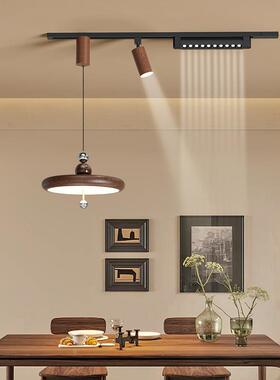 中古风餐厅调节明射灯装可移动轨道奶油风现代简约升降悬停吊灯