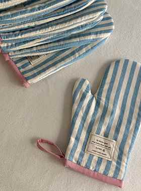 SLOWS韩系条纹隔热手套防烫手烤箱烘焙厨房微波炉专用耐高温加厚