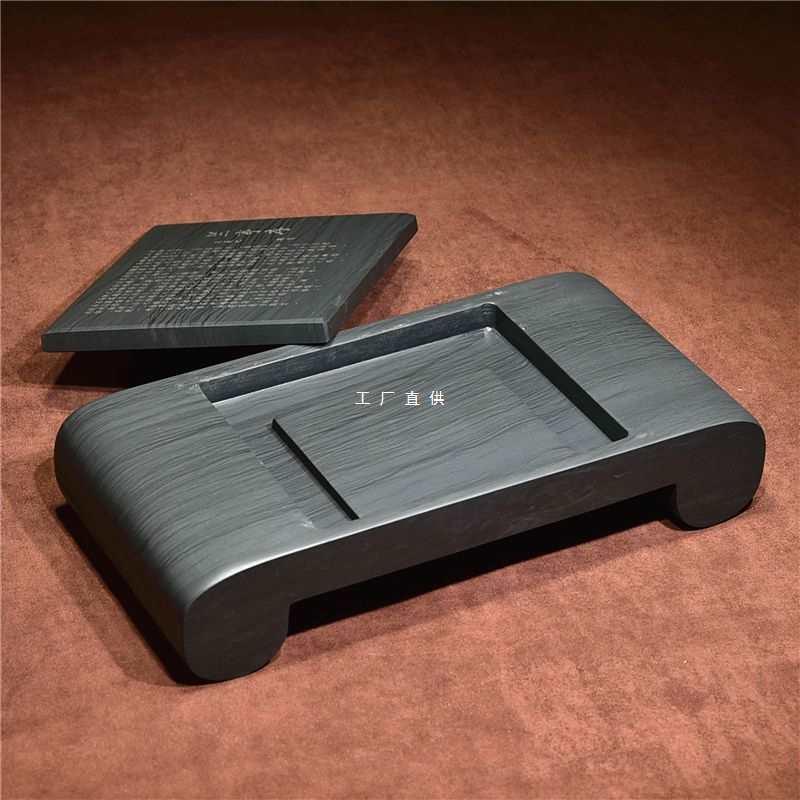 8寸原石歙砚 带盖砚台仿古桌砚 文房四宝大砚台安徽天然原石