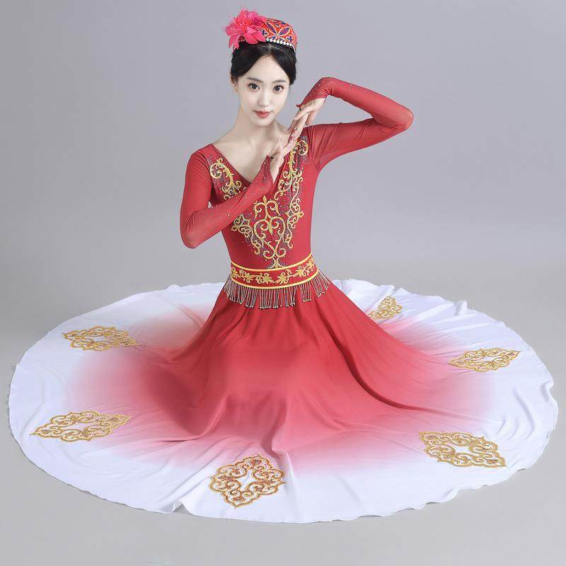 正品新舞疆蹈出演服小豆苗儿同款维吾族舞蹈练艺习裙大摆裙考民族