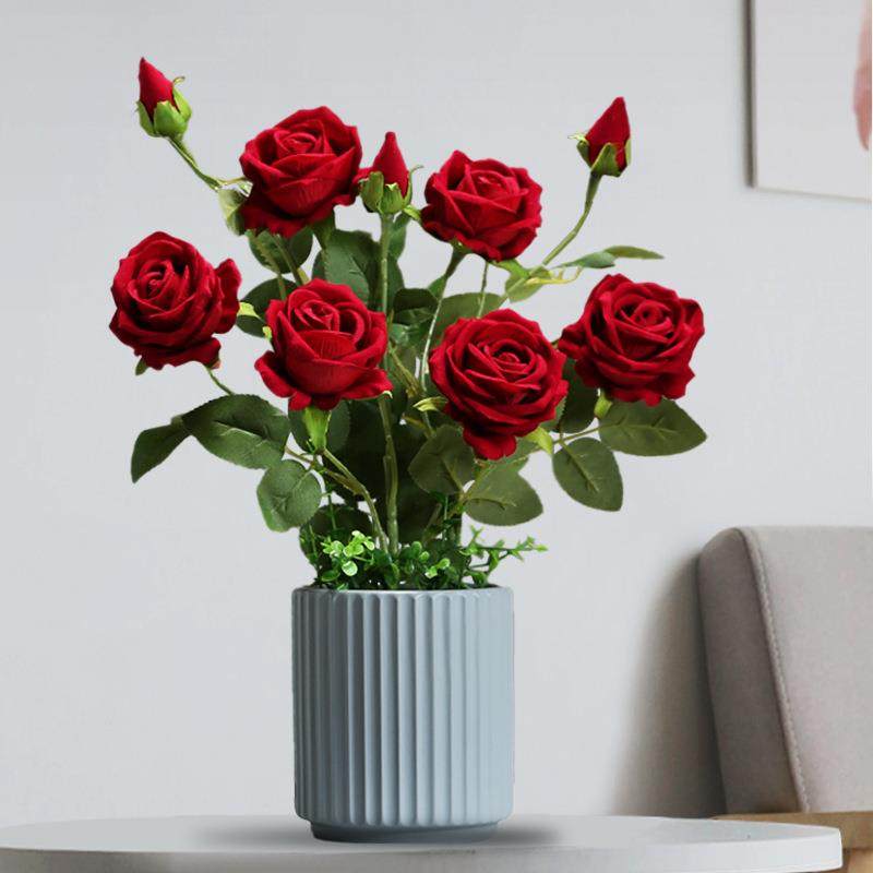 高档仿真玫瑰花假花家居客厅装饰花摆件餐桌花电视柜道具花艺摆设